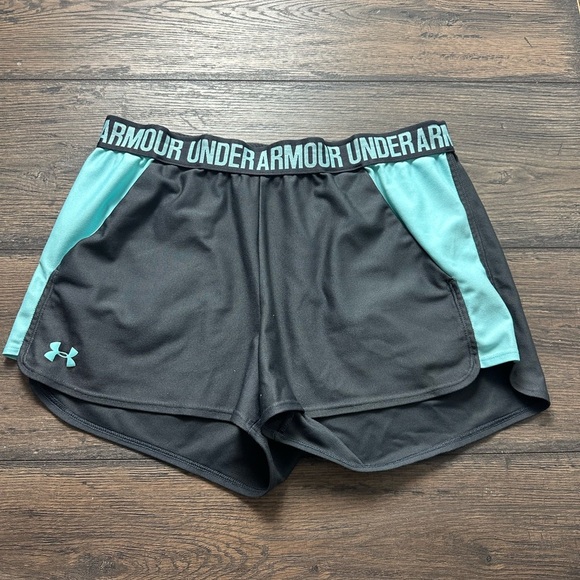 Under Armour Women's Athletic Shorts in Black and Teal - Picture 1 of 4